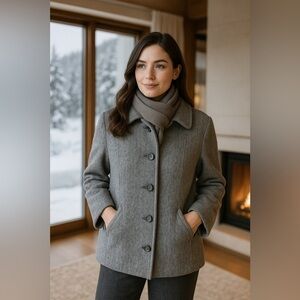 Vintage Herman Kay Wool Petite Peacoat Gray Button Front Warm Winter Swing Coat